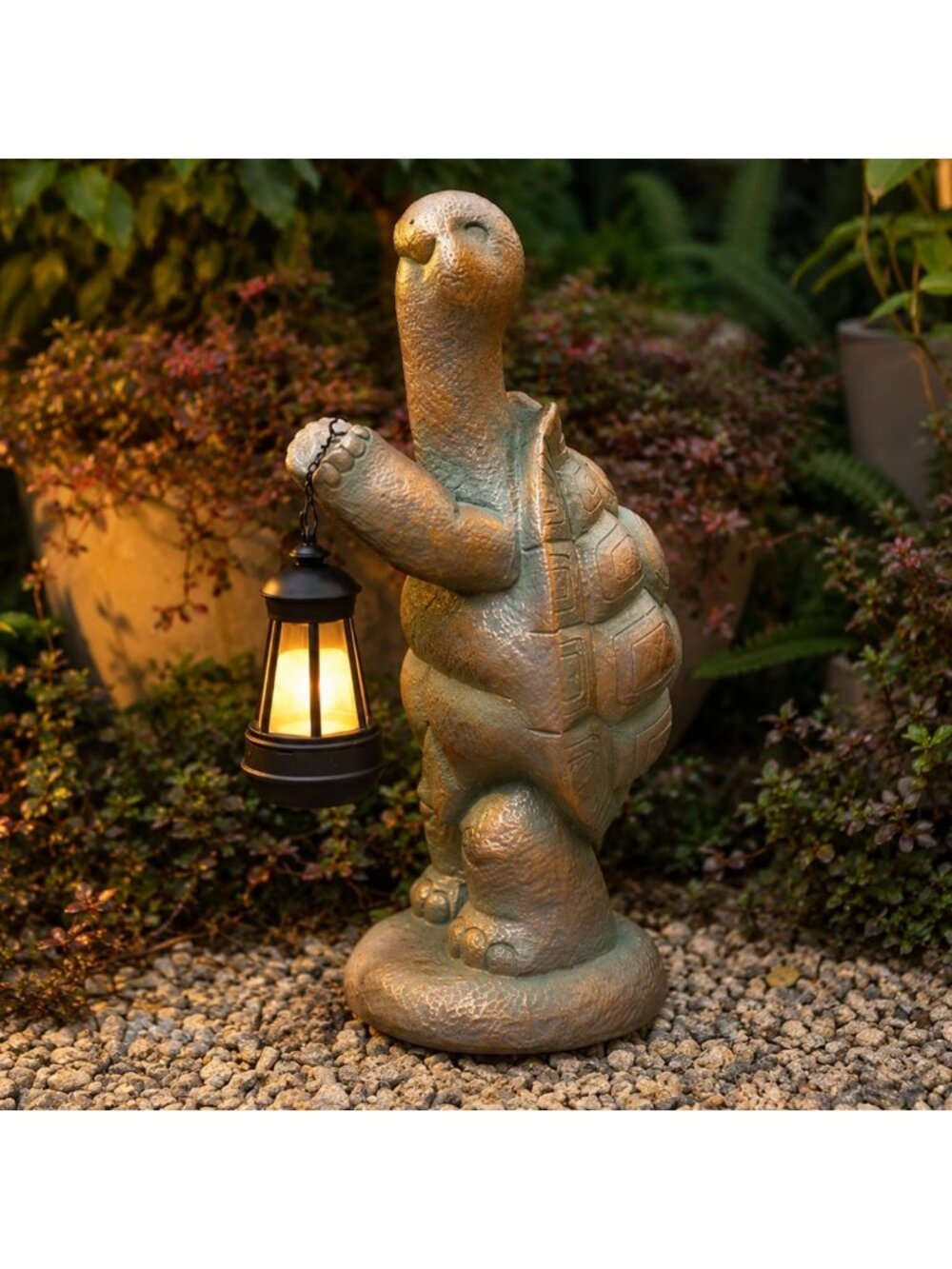 Large 17-Inch Solar Turtle Garden Statue with Lantern - Outdoor Yard Decor